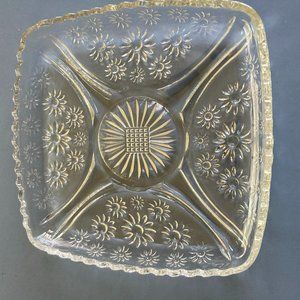 Cute Vintage 6" Square Glass Flowered Dish